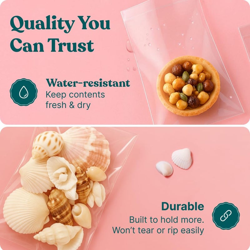 Pack It Chic 3" X 5" Self Sealing Cellophane Bags (200 Pack) - Clear Cookie Bags With Seal for Baked Goods Packaging, Cookie Wrappers, Bakery Packaging, Bake Sale, Candy, Treats, Goodies, Gifts, Party Favors - Image 3